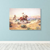 Cowboys Vangen een Wolf met een touw Lasso Canvas Afdruk (Insitu (Houten vloer))