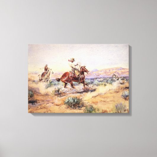 Cowboys Vangen een Wolf met een touw Lasso Canvas Afdruk (Voorkant)
