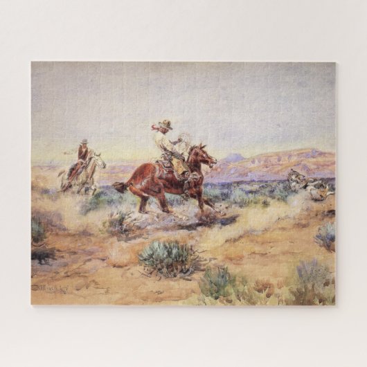 Cowboys Vangen een Wolf met een touw Lasso Legpuzzel (Horizontaal)