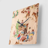 Cowboys - Vintage Wallpaper - Wilde West Vierkante Klok (Hoek)