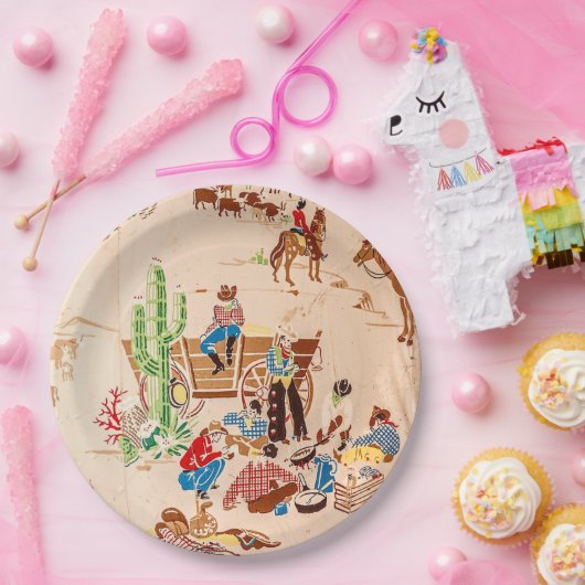 Cowboys -  Wallpaper - Wilde West Papieren Bordje (Feest)