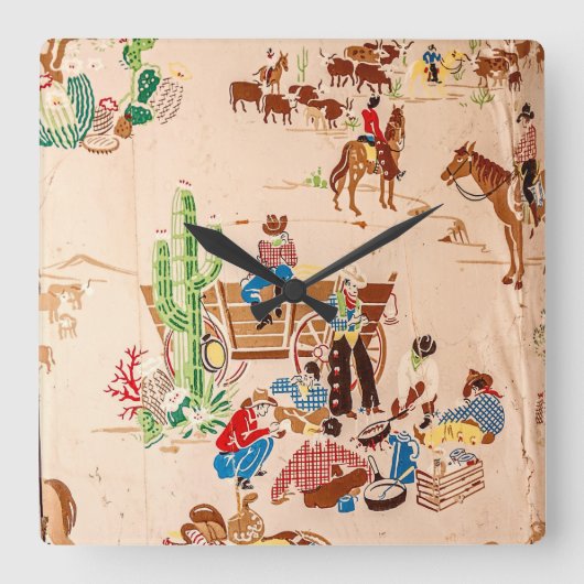 Cowboys - Wallpaper - Wilde West Square Wal Vierkante Klok (Voorkant)