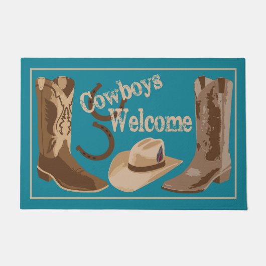 Cowboys Welkom Turquoise Blauwgroen Blue Brown Boo Deurmat (Voorkant)