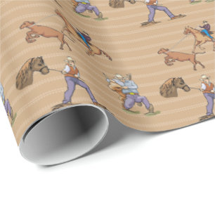 Cowboys Western Horses Steer Tan Gift Wrap Cadeaupapier