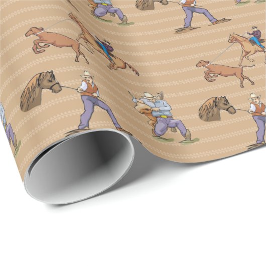 Cowboys Western Horses Steer Tan Gift Wrap Cadeaupapier (Rol Hoek)