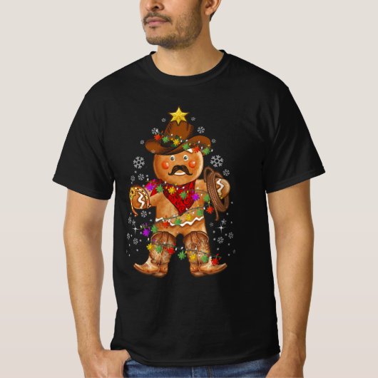 Cowboys Xmas Gingerbread Verlichting Cowboy Kerstm T-shirt (Voorkant)