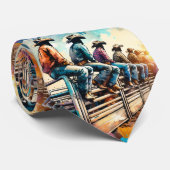 Cowboys zittend op rodeo bucking glijbanen stropdas (Opgerold)