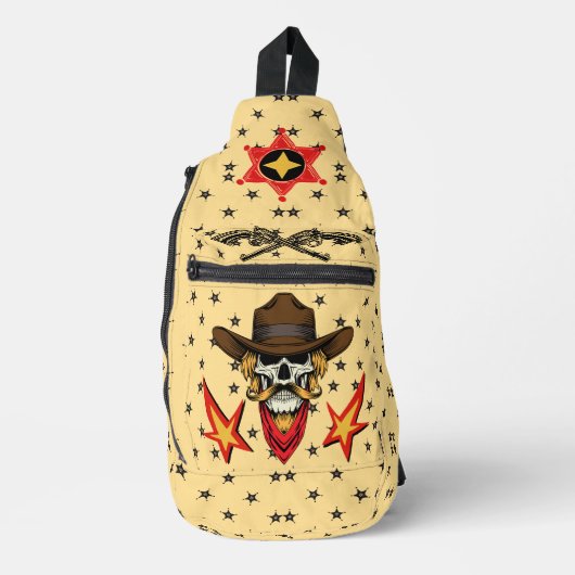 cowboyschedel met Sheriff-badge en pistolen Sling Bag (Voorkant)
