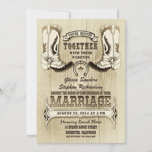 Cowboyschoenen westerne huwelijksuitnodigingen kaart (Voorkant)