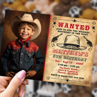 Cowboyuitnodiging met foto, Westerne verjaardag Kaart