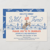 Cowby Blue Rodeo Wild and Three 3rd Birthday Kaart (Voorkant / Achterkant)
