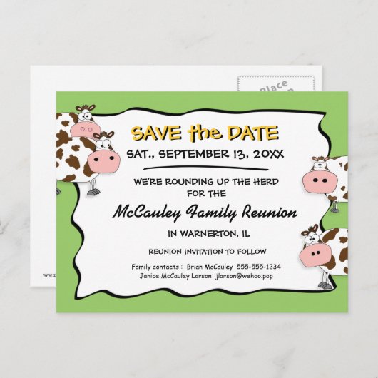 Cowdacious Apple Green Fam Reunion Save the Date Aankondigingskaart (Voorkant / Achterkant)