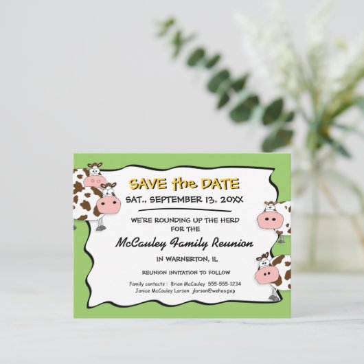 Cowdacious Apple Green Fam Reunion Save the Date Aankondigingskaart (Staand voorkant)