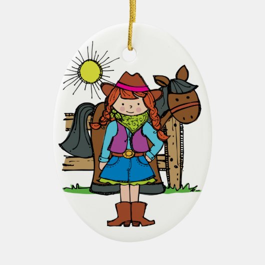 Cowgirl3 Keramisch Ornament (Voorkant)
