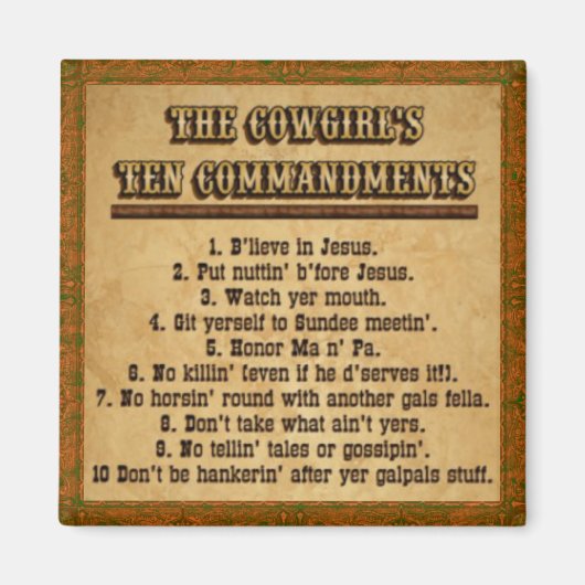 Cowgirl 10 Commandments Magneet (Voorkant)