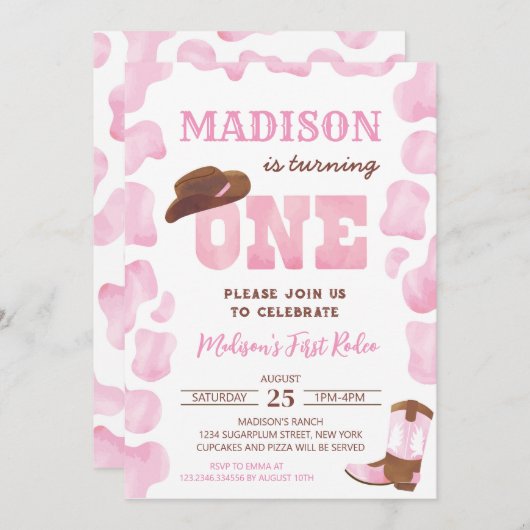 Cowgirl 1e Rodeo Eerste Verjaardag Uitnodigingen (Voorkant / Achterkant)