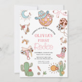 Cowgirl 1e verjaardag Disco Rodeo Party Save The Date (Voorkant)