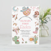 Cowgirl 1e verjaardag Disco Rodeo Party Save The Date (Staand voorkant)