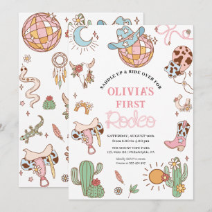 Cowgirl 1e verjaardag Disco Rodeo Party Save The Date