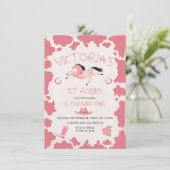 Cowgirl 1ste rodeo Koe van Birthday Party Kaart (Staand voorkant)