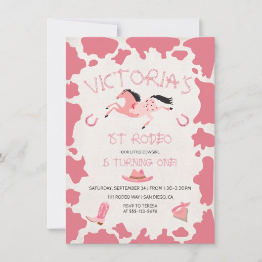 Cowgirl 1ste rodeo Koe van Birthday Party Kaart (Voorkant)
