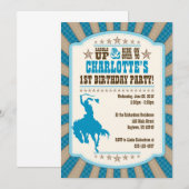 Cowgirl 1ste uitnodiging voor meisjes in Birthday (Voorkant / Achterkant)