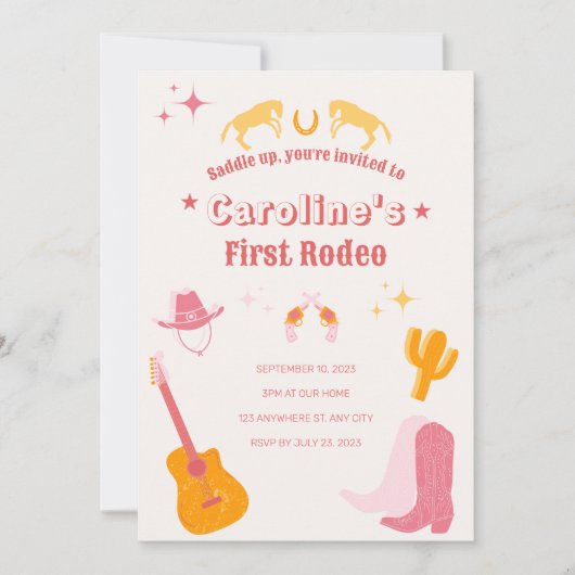 Cowgirl 1ste verjaardag eerste rodeo kaart (Voorkant)