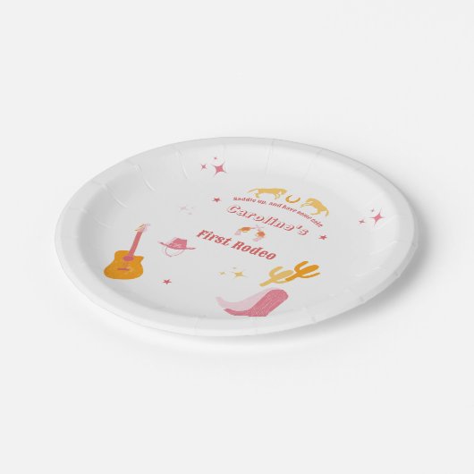 Cowgirl 1ste verjaardag eerste rodeo papieren bordje (Gekanteld)