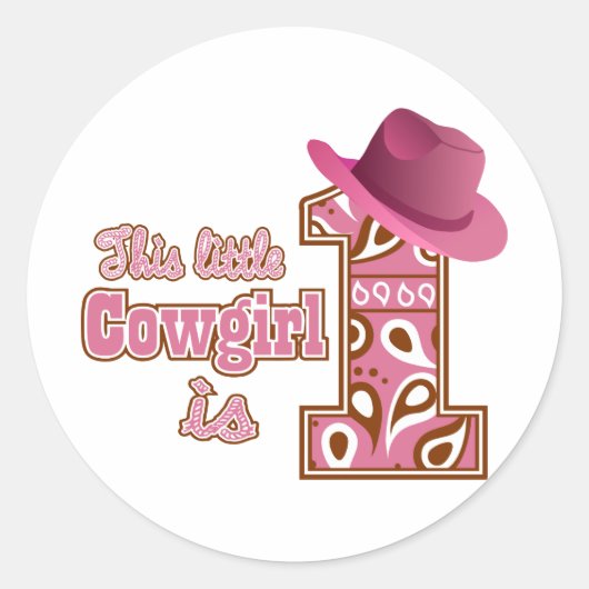 Cowgirl 1ste verjaardag ronde sticker (Voorkant)