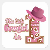 Cowgirl 1ste verjaardag vierkante sticker (Voorkant)
