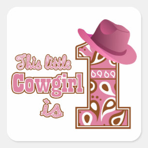 Cowgirl 1ste verjaardag vierkante sticker