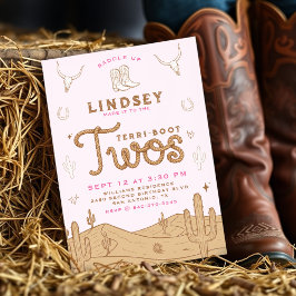 Cowgirl 2nd Birthday Party Terri-Boot Twos Pink Kaart