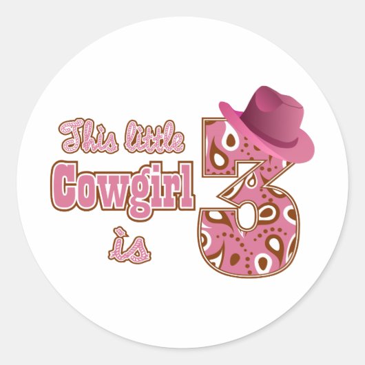 Cowgirl 3e verjaardag ronde sticker (Voorkant)