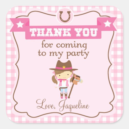 Cowgirl 3inch gepersonaliseerd dank u label sticke (Voorkant)
