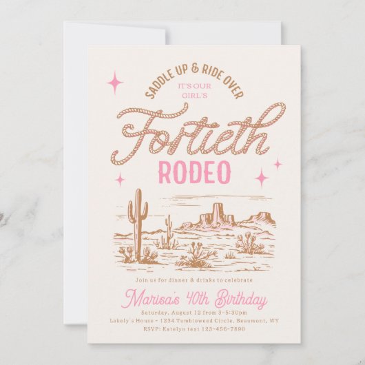 Cowgirl 40ste Rodeo Verjaardag Uitnodiging (Voorkant)