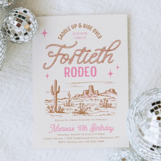 Cowgirl 40ste Rodeo Verjaardag Uitnodiging