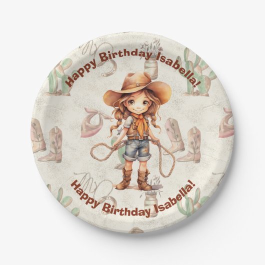 Cowgirl 5e verjaardag Bash uitnodiging Papieren Bordje (Voorkant)