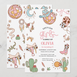 Cowgirl 6e verjaardag Let's go girl Disco Save The Date