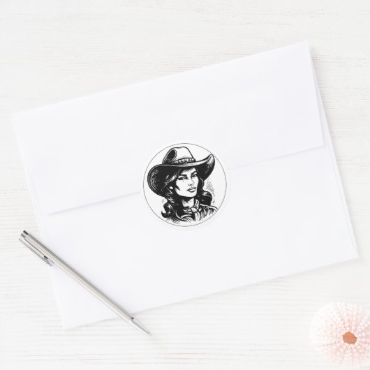 Cowgirl Aesthetic Round Sticker (Envelop)