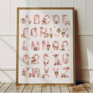Cowgirl Alfabet ABC Poster Kinderkamer Decoratie