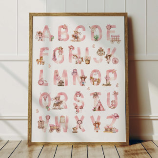 Cowgirl Alfabet ABC Poster Kinderkamer Decoratie