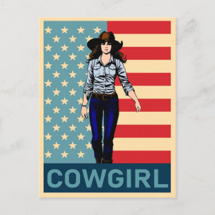  cowgirl Amerikaanse vlag Briefkaart