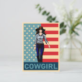 cowgirl Amerikaanse vlag Briefkaart (Staand voorkant)