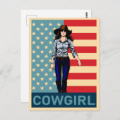 cowgirl Amerikaanse vlag Briefkaart (Voorkant / Achterkant)