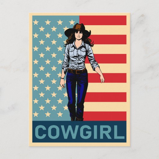 cowgirl Amerikaanse vlag Briefkaart (Voorkant)