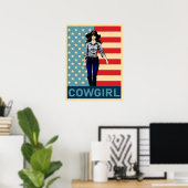  cowgirl Amerikaanse vlag Poster (Thuiskantoor)