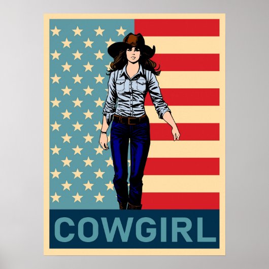  cowgirl Amerikaanse vlag Poster (Voorkant)