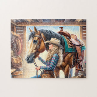 Cowgirl and Horse Rustic Western Barn Legpuzzel