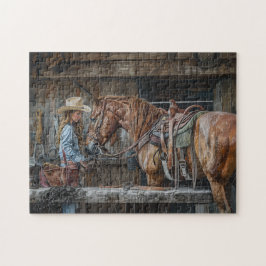 Cowgirl and Horse Rustic Western Ranch Legpuzzel