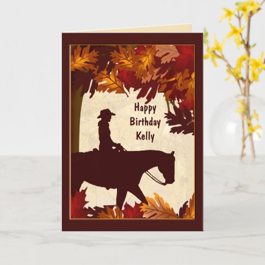 Cowgirl Autumn Custom Birthday Kaart (Gele Bloem)